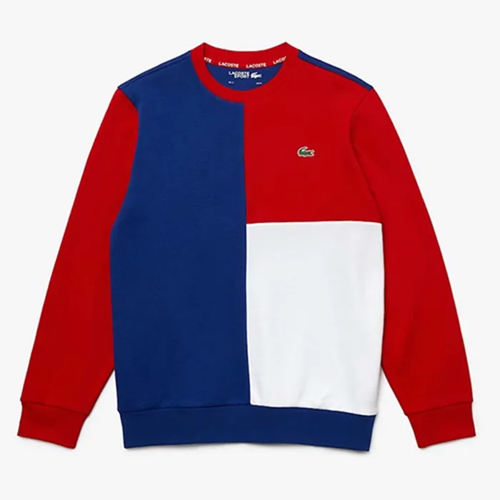Áo Nỉ Men's Lacoste Sport Tri-Colorblock Cotton Blend Sweatshirt Màu Trắng/Đỏ/Xanh Blue Size M