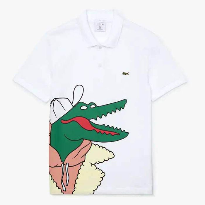 Áo Polo Unisex Lacoste Jean-Michel Tixier Print Classic Fit Polo Shirt White Yellow Màu Trắng