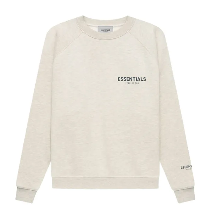 Áo Sweater Fear Of God Essentials Pullover Crewneck Light Heather Oatmeal Màu Xám Nhạt