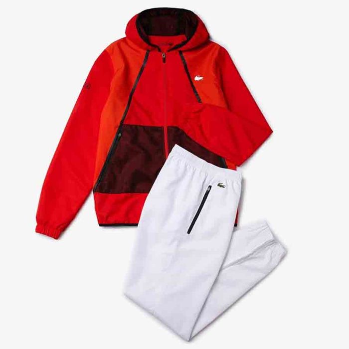 Bộ Quần Áo Gió Lacoste Men's Sport Mesh Inset Hooded Màu Đỏ Cam Size M