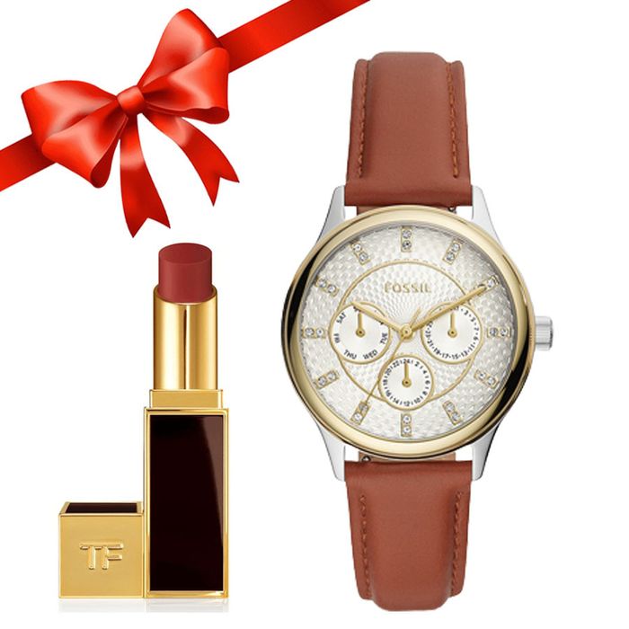 Combo Đồng Hồ Nữ Fossil BQ3408 Và Son Tom Ford Lip Color Màu 27 Đỏ Gạch