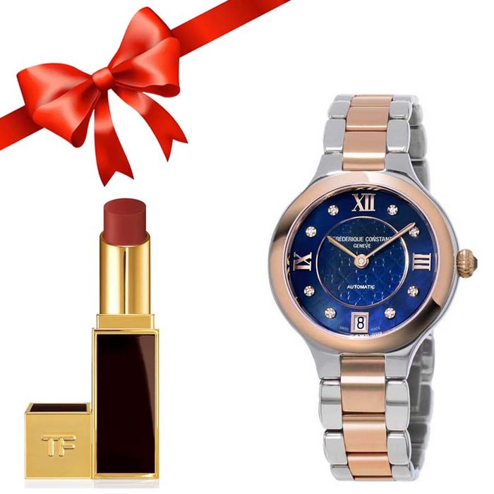 Combo Đồng Hồ Nữ Frederique Constant FC-306NHD3ER2B + Son Tom Ford Lip Color Màu 27 Đỏ Gạch
