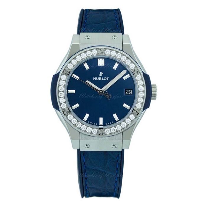 Đồng Hồ Hublot Classic Fusion Blue Titanium Diamonds 38mm 581.NX.7170.LR.1104