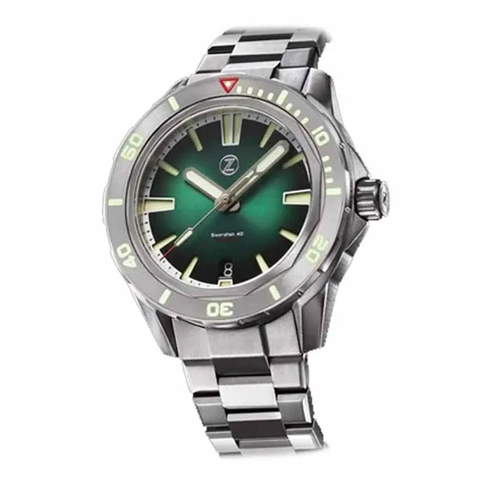 Đồng Hồ Nam Zelos Swordfish 40mm Ti Màu Bạc Mặt Xanh Emerald