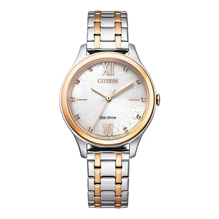 Đồng Hồ Nữ Citizen Eco-Drive Ivory Dial Two Tone Ladies Watch EM0506-77A Màu Bạc - Vàng Hồng