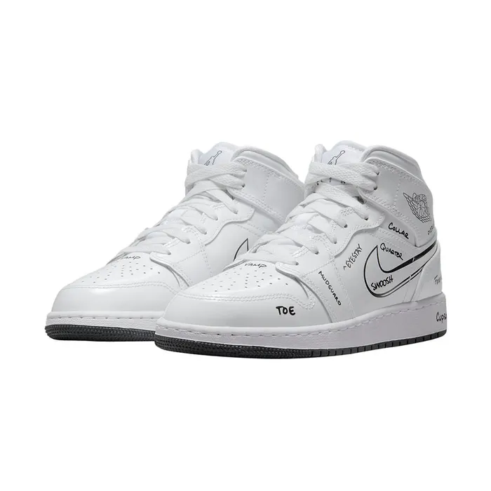 Giày Thể Thao Nike Air Jordan 1 Mid GS Schematic Màu Trắng Size 39