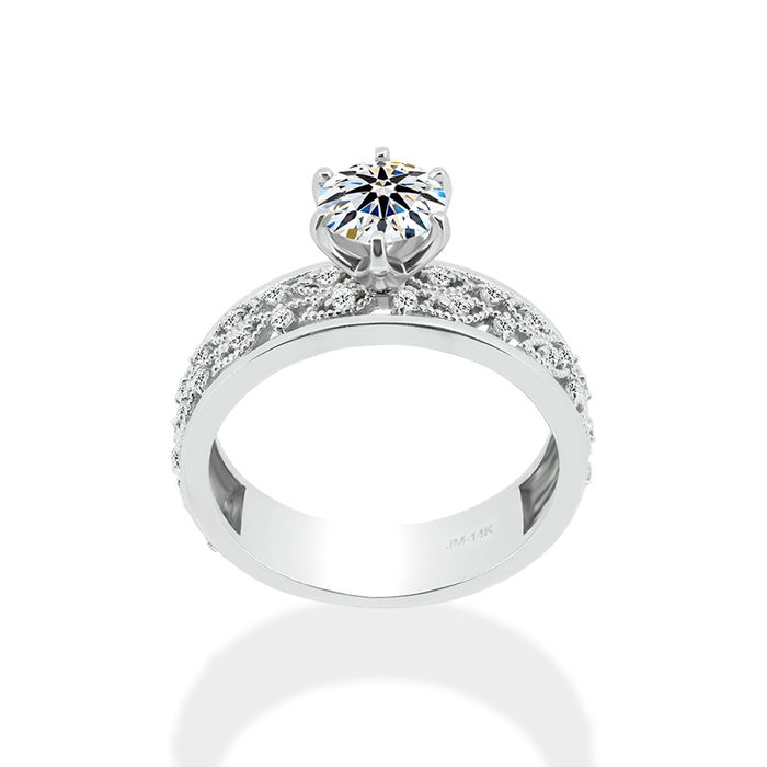 Nhẫn Jemmia Diamond Nữ 18K VNF2021092296 Vàng Trắng Đính Kim Cương (Giá Chưa Bao Gồm Đá Chủ)