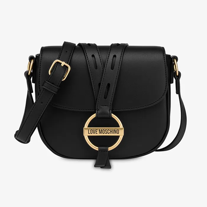 Túi Đeo Chéo Moschino Round Buckle Shoulder Bag Màu Đen