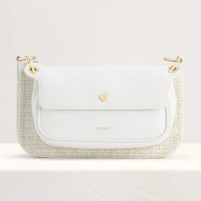 Túi Đeo Vai Pedro Tweed Double Flap Shoulder Bag 75210093 Màu Trắng