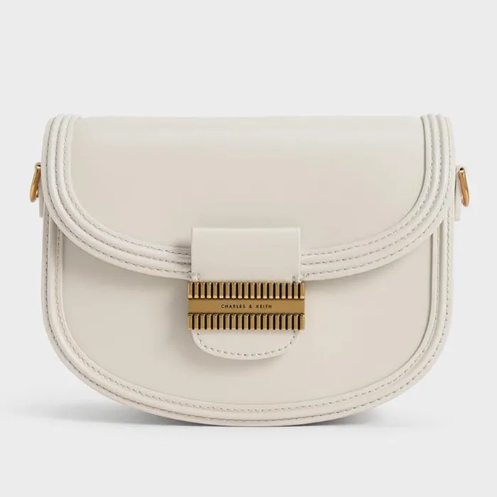 Túi Xách Nữ Charles & Keith CNK Embellished Saddle Bag Cream 80781496 Màu Trắng