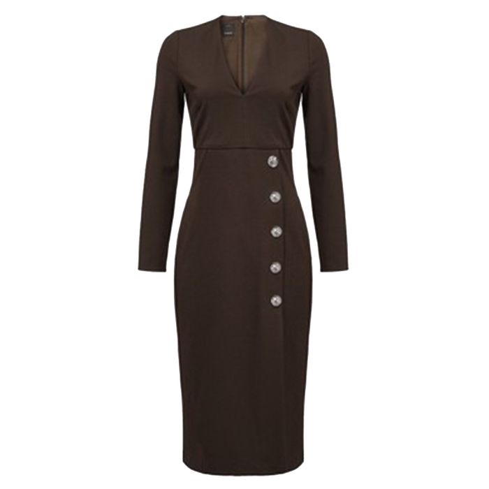 Đầm Body Pinko Midi Cổ Chữ V Tay Dài Adler Màu Nâu