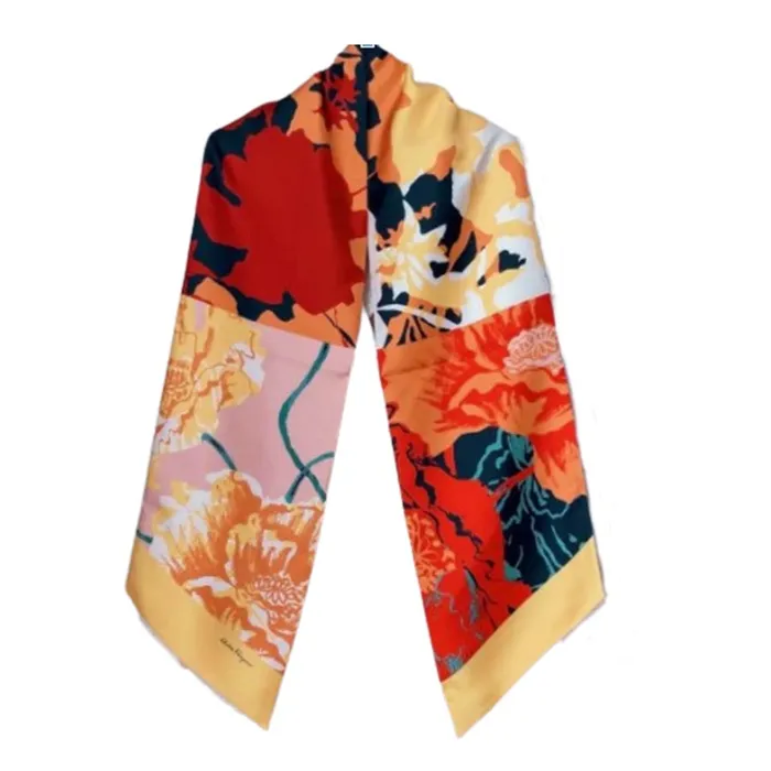 Khăn Lụa Salvatore Ferragamo Silk Scarf Màu Cam Đỏ