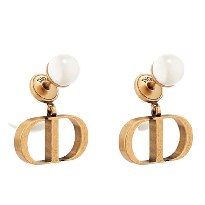 Khuyên Tai Dior Tribales Earrings Antique Gold-Finish Metal With White Resin Pearls
