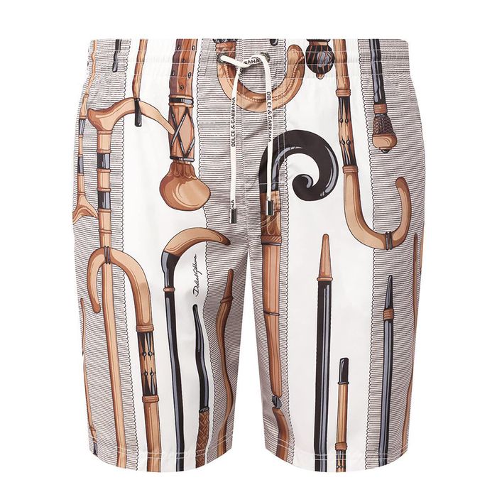 Quần Shorts Nam Dolce & Gabbana D&G Beachwear Swim Shorts Màu Nâu Trắng