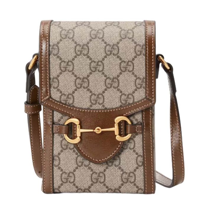 Túi Hộp Điện Thoại Unisex Gucci Horsebit 1955 Mini Phone Box Bag Màu Nâu