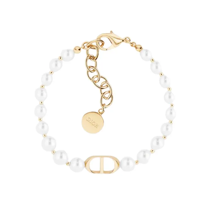 Vòng Đeo Tay Dior 30 MontaigneGold-Finish Metal and White Resin Pearls B1096MTGRS D301