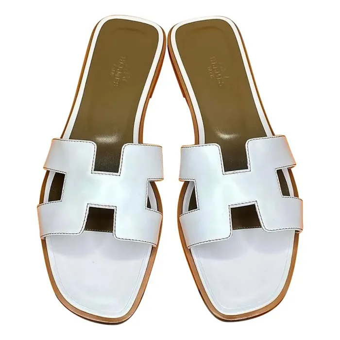 Dép Hermès Izmir Oran Màu Trắng Lót Nâu