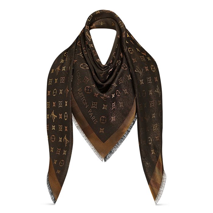 Khăn Louis Vuitton LV So Shine Monogram Shawl M71548 Màu Nâu Đen