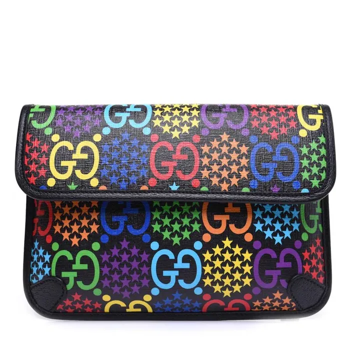 Túi Đeo Hông Gucci GG Supreme Monogram Psychedelic Slim Belt Bag Black Màu Đen