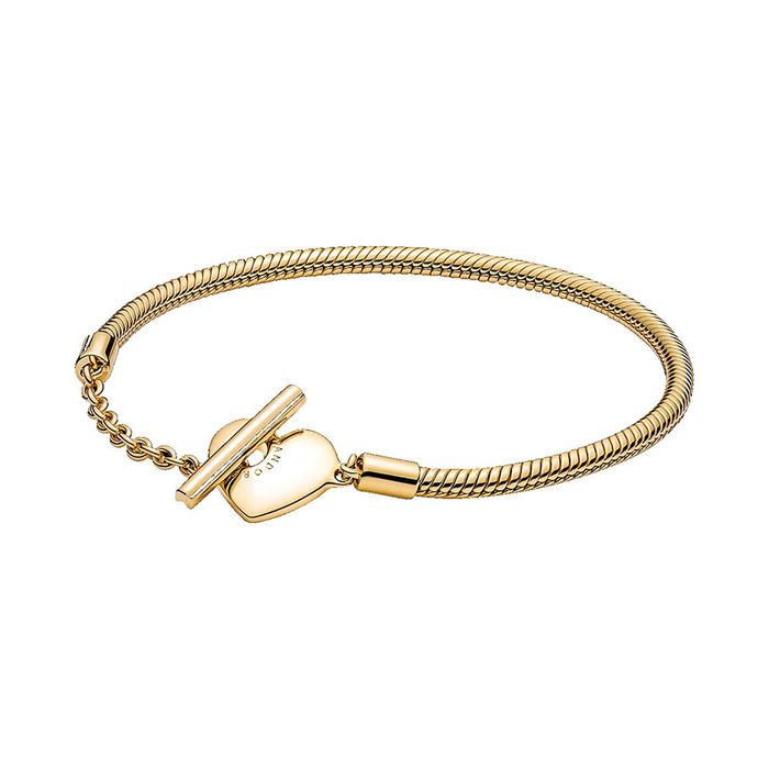 Vòng Đeo Tay Pandora Moments Chuỗi Rắn Khóa Chữ T Dễ Thương Bạc Mạ Vàng 14k Màu Vàng