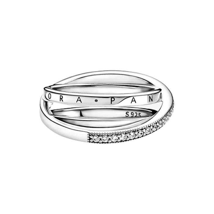 Nhẫn Pandora Crossover Pavé Triple Band Ring Màu Bạc Size 54