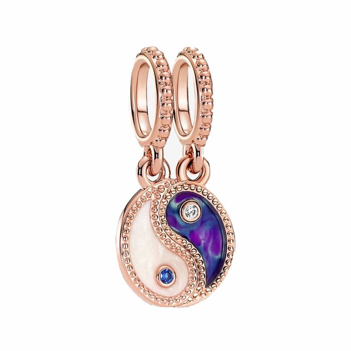 Hạt Vòng Charm Pandora Splittable Yin & Yang Sparkling Dangle 780098C01 Màu Vàng Hồng