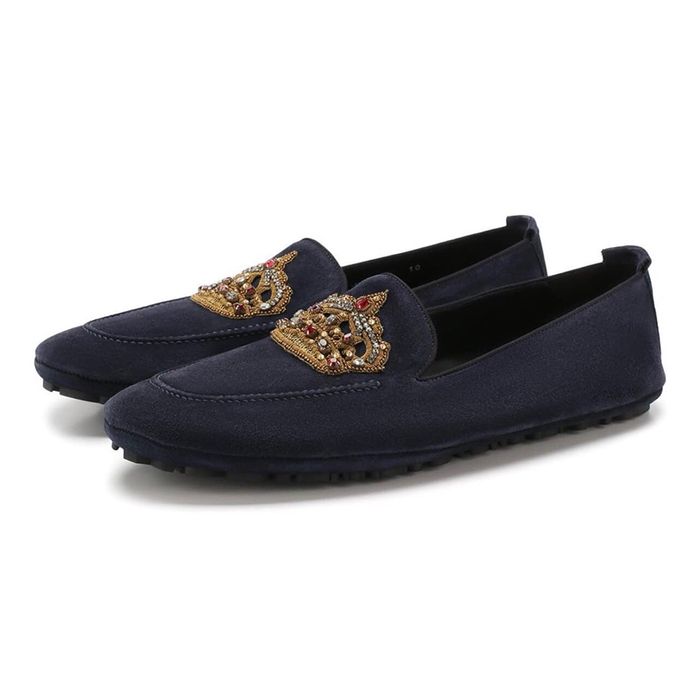 Giày Lười Dolce & Gabbana D&G Men's Blue Crown Patch Loafers Màu Xanh Navy Size 39