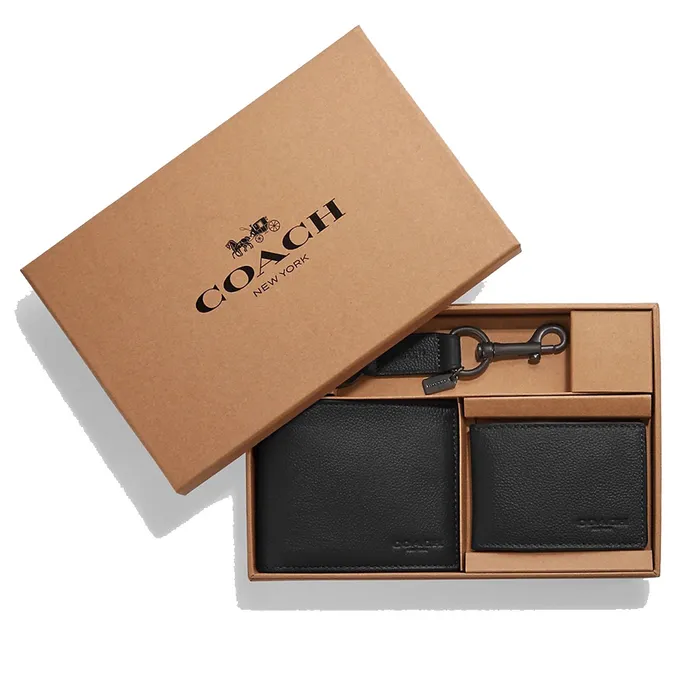 Set Ví Nam Coach Men’s Kèm Móc Khóa Màu Đen T