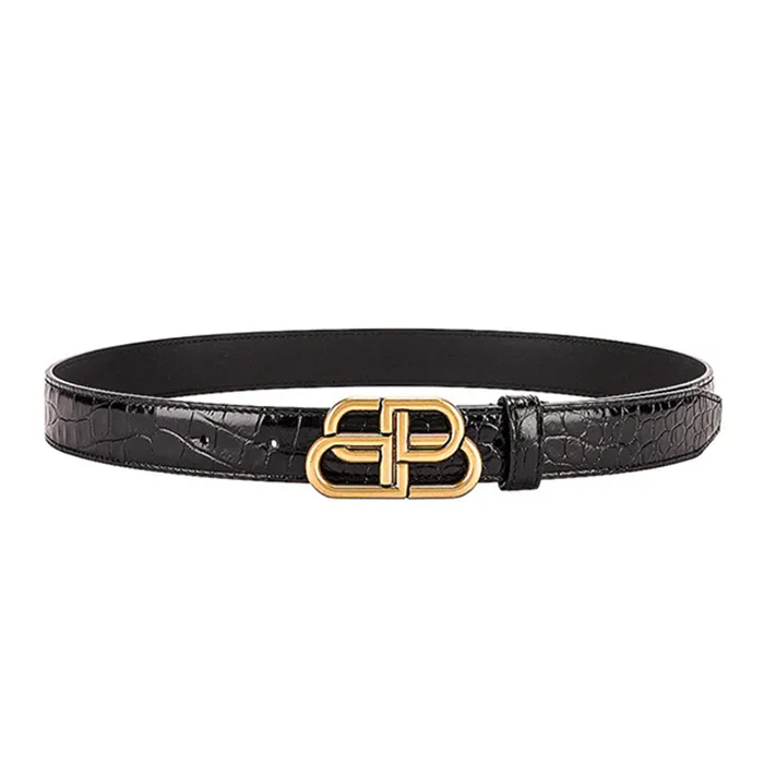Thắt Lưng  Nữ Balenciaga BB Embossed Croc Thin Belt Màu Đen Size 80
