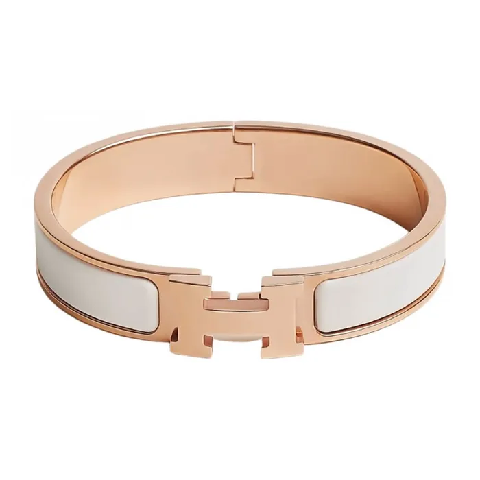Vòng Đeo Tay Hermes Clic H Bracelet Bangle White Rose Gold Màu Trắng - Vàng Hồng N-QL