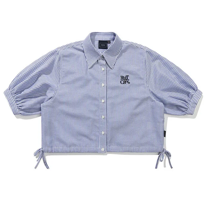 Áo Sơ Mi Romantic Crown Croptop SS 22 Womans Balloon Half Shirt Màu Xanh Kẻ