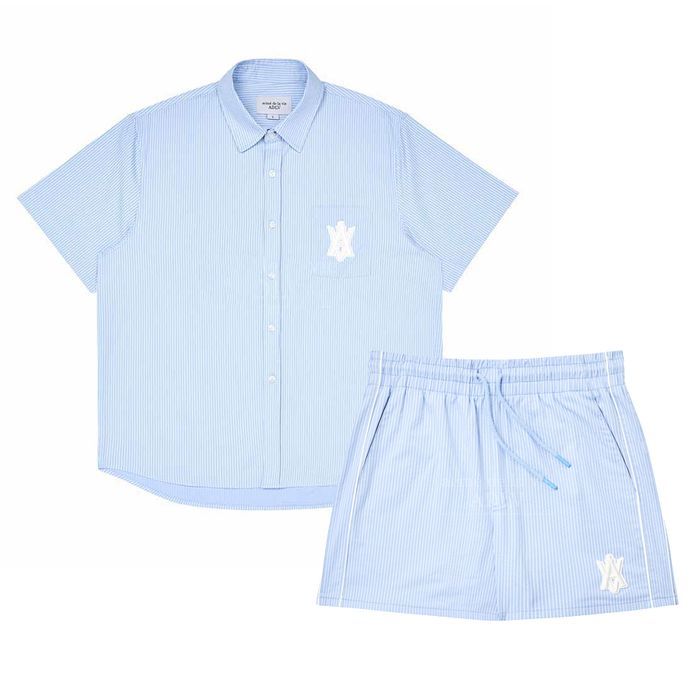 Bộ Quần Áo Cộc Tay Acmé De La Vie ADLV A Logo Emblem Patch Stripe Short Sleeve Shirt Màu Xanh Blue Size 1