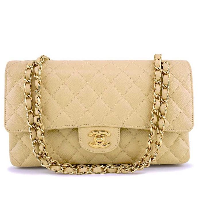 Túi Đeo Chéo Chanel Beige Clair Caviar Medium Classic Double Flap Bag 18k Ghw Màu Be
