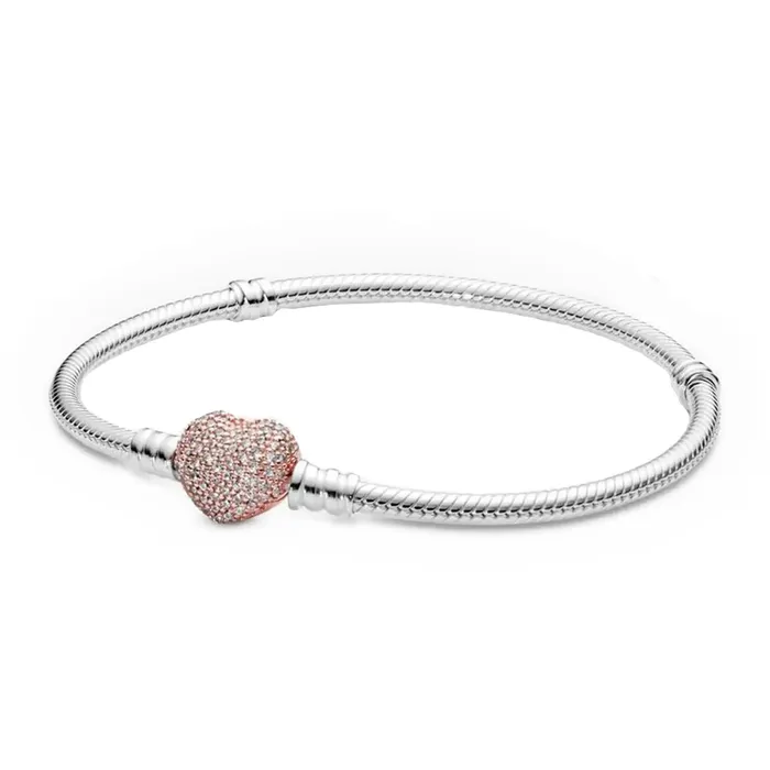 Vòng Đeo Tay Pandora Moments Pavé Heart Clasp Snake Chain Bracelet 586292CZ Màu Bạc Size 16 C_QP