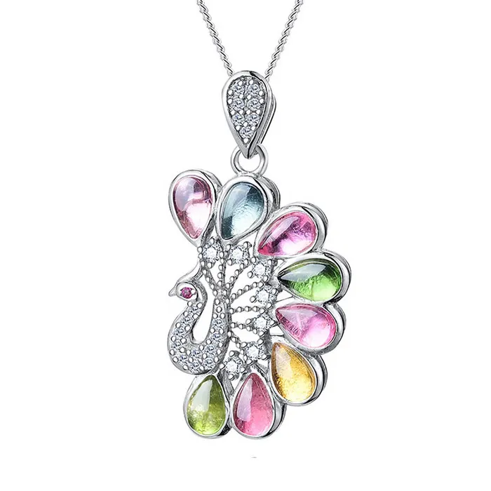 Dây Chuyền Kya Jewel Chim Công Đá Tourmaline Sang Trọng NAN5