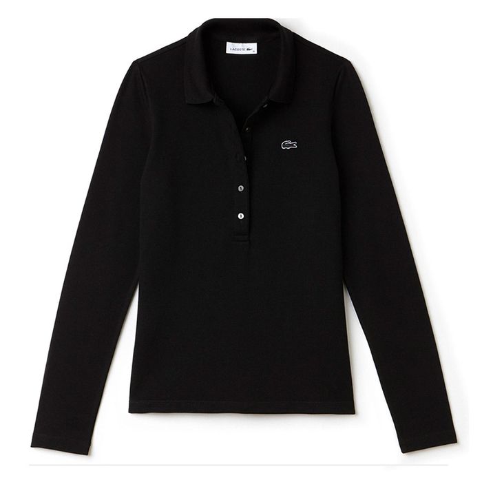 Áo Dài Tay Nữ Lacoste Women's Slim Fit Stretch Mini Piqué Polo PF7841 T35 Màu Đen