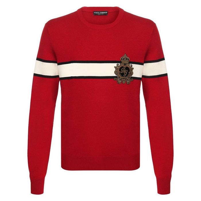 Áo Len Nam Dolce & Gabbana D&G Crest Logo Striped Sweater Màu Đỏ