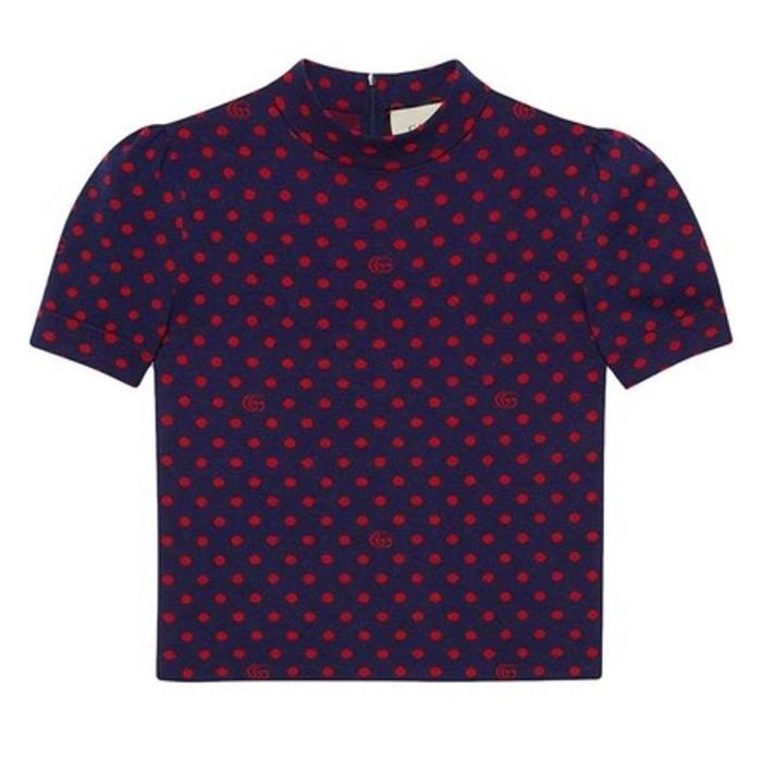 Áo Len Nữ Gucci Multicolor Polka Dot and Double G Wool Blouse Châm Bi