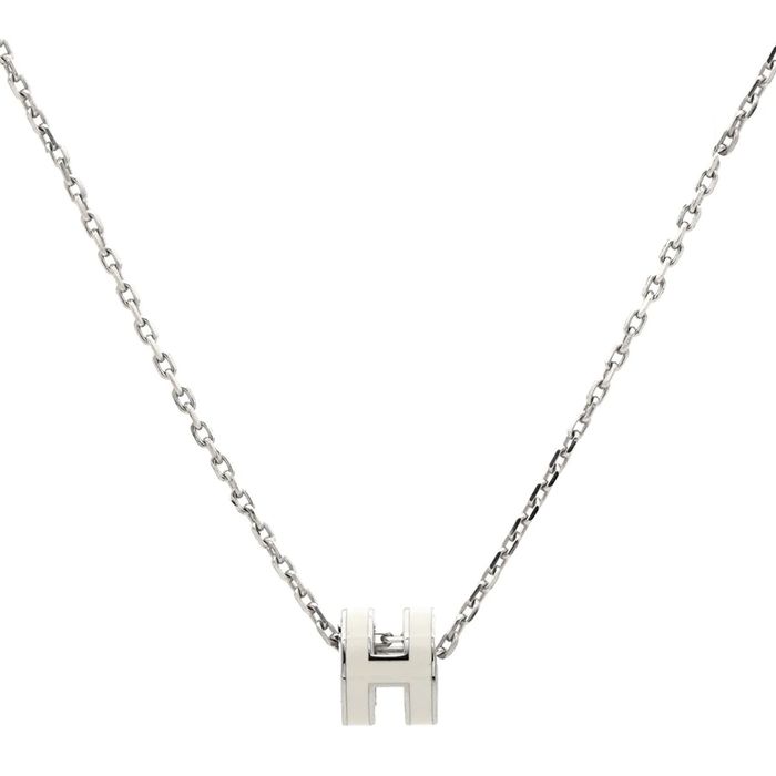 Dây Chuyền Hermès Pop H Mini White Lacquer Silver Plated Pendant Màu Bạc N-HM