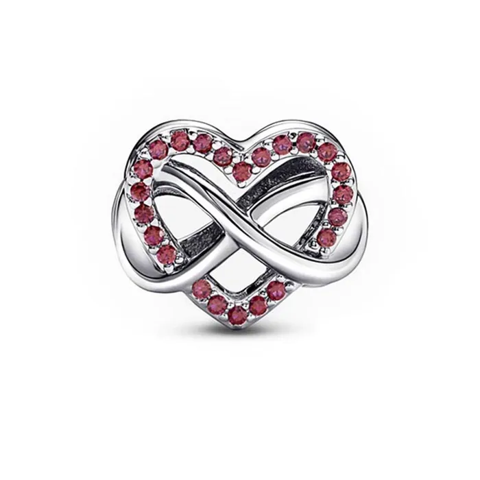 Hạt Vòng Charm Pandora Moments Trái Tim Vô Cực Đính Đá Cubic Zirconia Màu Đỏ
