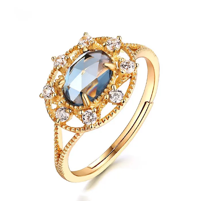 Nhẫn Kya Jewel Topaz Xanh Dương Tỏa Sáng R49 Màu Vàng Gold