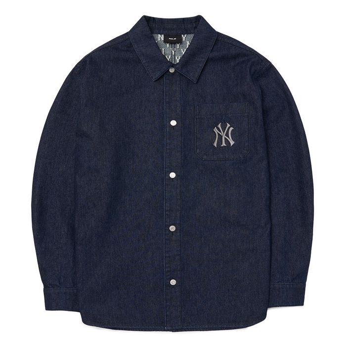 Áo Sơ Mi MLB Classic Monogram Lined Color Print Denim Shirt New York Yankees  3ADRM0524-50NYD Màu Xanh Denim Size S