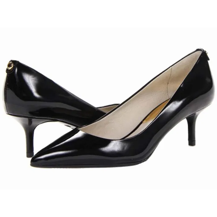 Giày Cao Gót Michael Kors MK Flex Kitten Pump Black Da Bóng Màu Đen Size 36.5