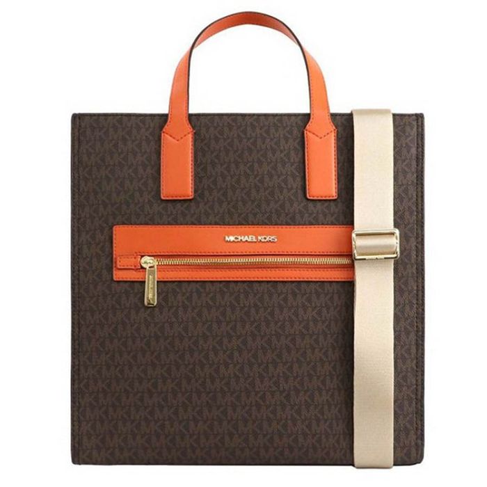 Túi Tote Michael Kors MK Kenly Large Tote Tangerine 35T0GY9T3B Màu Nâu Viền Cam