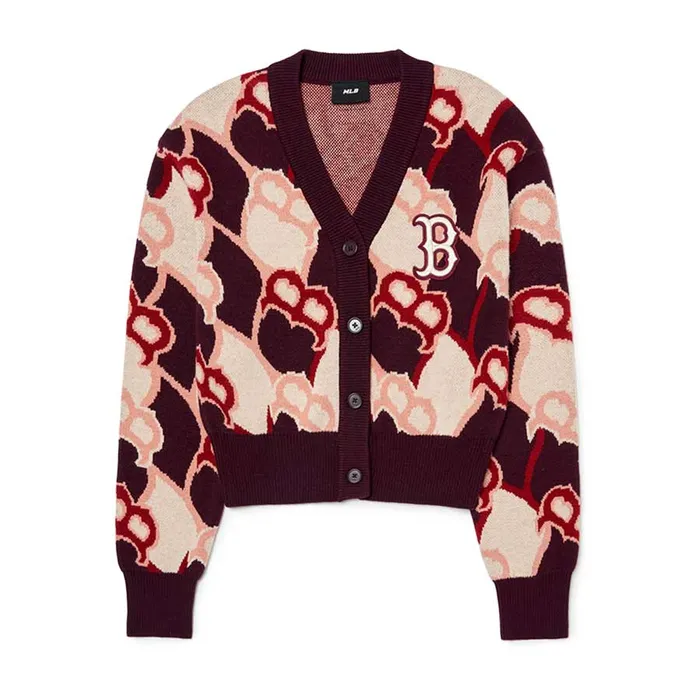 Áo Cardigan MLB Argyle Monogram Crop Cardigan Boston Red Sox 3FKCY0124-43WIS Màu Đỏ Hồng