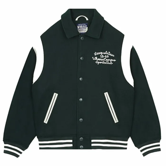 Áo Bomber WHOAU Vasity Studded Street Style Plain Logo Souvenir Jackets Màu Xanh Trắng Size S
