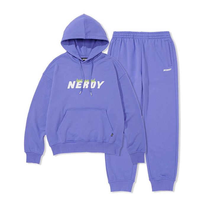 Bộ Quần Áo Nỉ Nerdy Logo Cursive Màu Xanh Tím