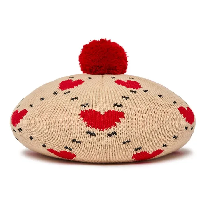 Mũ Nồi Trẻ Em MLB Kids Heart Knit Berret New York Yankees 7AHTH0326-50BGS Màu Be Đỏ