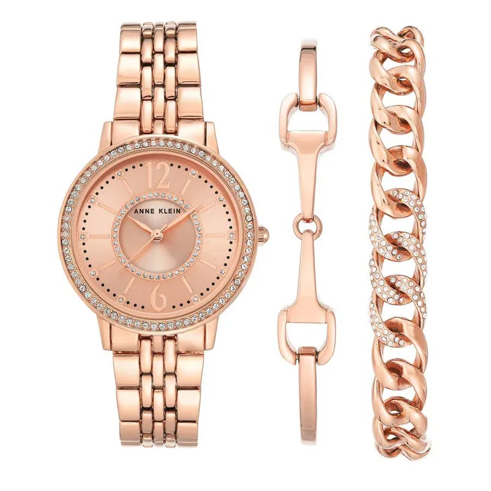 Set Đồng Hồ Nữ Anne Klein Quartz Crystal Ladies Watch And Bracelet AK/3838RGST Màu Vàng Hồng