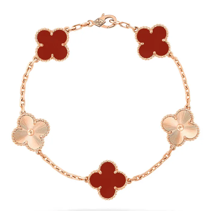 Vòng Đeo Tay Nữ Van Cleef & Arpels Vintage Alhambra Bracelet, 5 Motifs VCARP7RP00 Màu Vàng Hồng - Đỏ